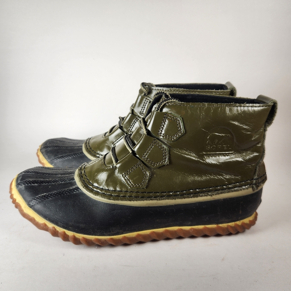 SOREL Women's Out N About Rain Boot Size 7.5 Green Waterproof Leather Shoe - Picture 11 of 11